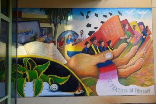 Malaquias Montoya mural at the Student Community Center